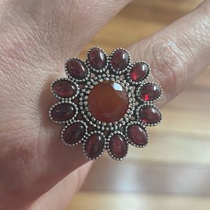 Garnet Cornelian sterling flower ring